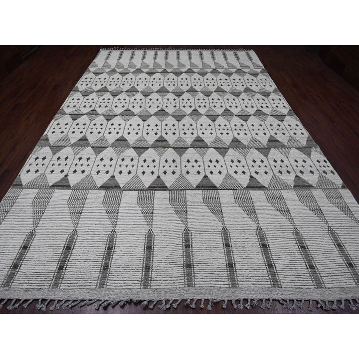 9'3" x 13'2" New Hand Knotted Ivory Wool Rectangle Oriental Rug - MOA10220832