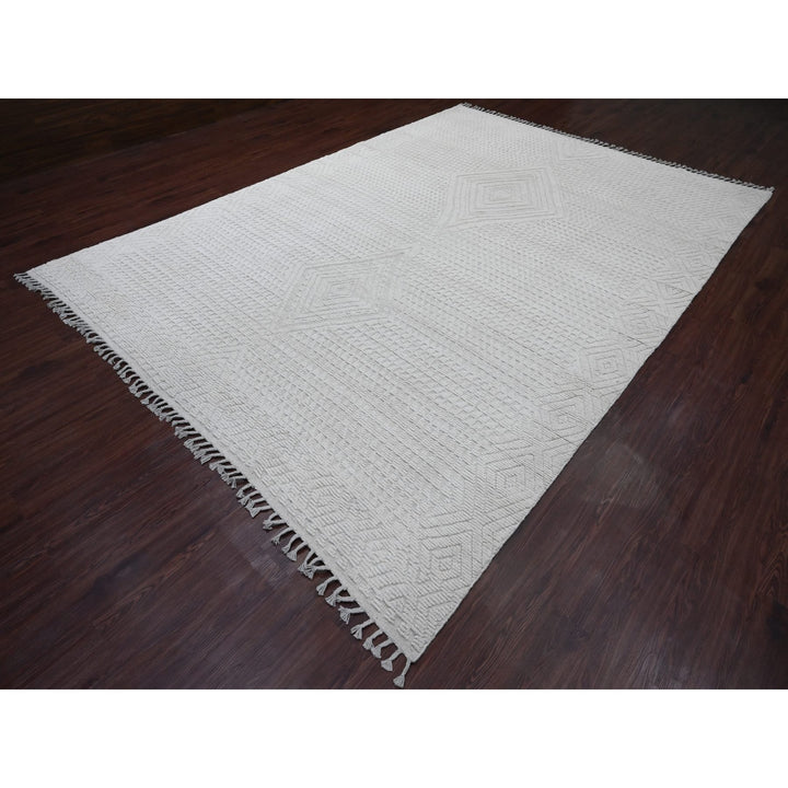 8'10" x 12'8" New Hand Knotted Ivory Wool Rectangle Oriental Rug - MOA10220833