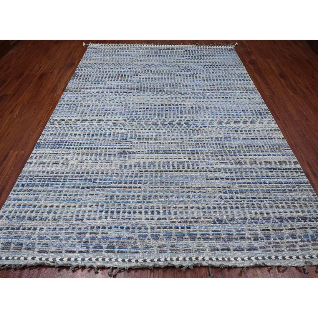 8'1" x 10'8" New Hand Knotted Blue Wool Rectangle Oriental Rug - MOA10220834