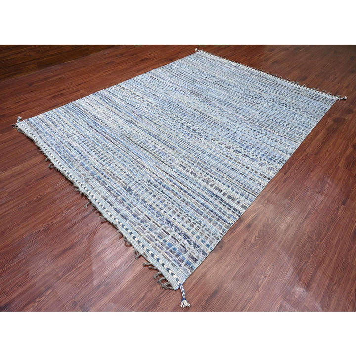 8'1" x 10'8" New Hand Knotted Blue Wool Rectangle Oriental Rug - MOA10220834