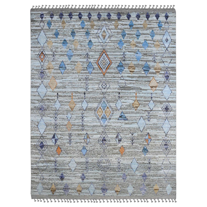 8'2" x 10'4" New Hand Knotted Grey Wool Rectangle Oriental Rug - MOA10220835