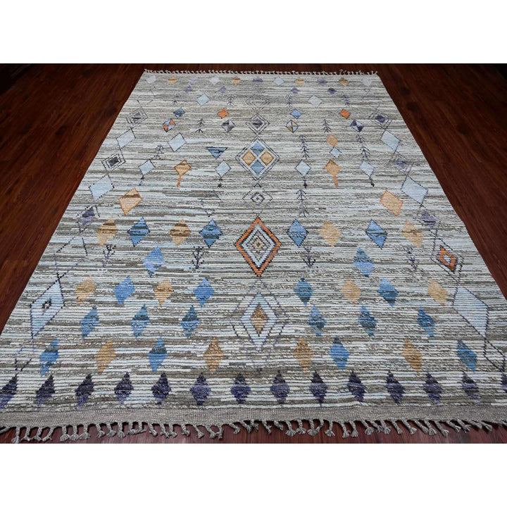8'2" x 10'4" New Hand Knotted Grey Wool Rectangle Oriental Rug - MOA10220835