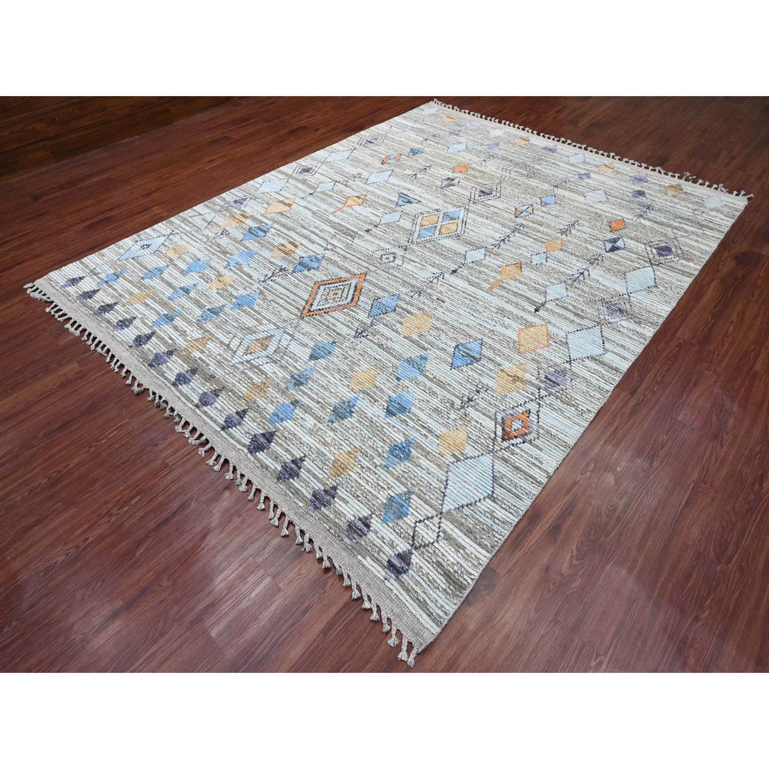 8'2" x 10'4" New Hand Knotted Grey Wool Rectangle Oriental Rug - MOA10220835