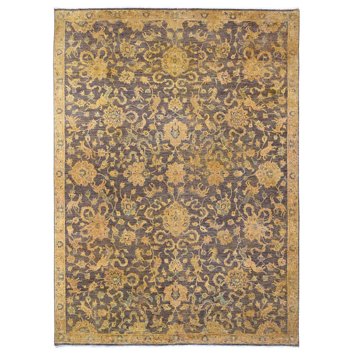 8'6" x 11'10" New Hand Knotted Brown Wool Rectangle Oriental Rug - MOA10220837