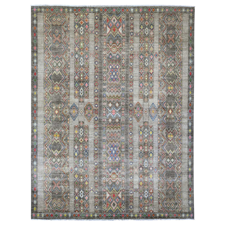 8'11" x 11'8" New Hand Knotted Grey Wool Rectangle Oriental Rug - MOA10220846