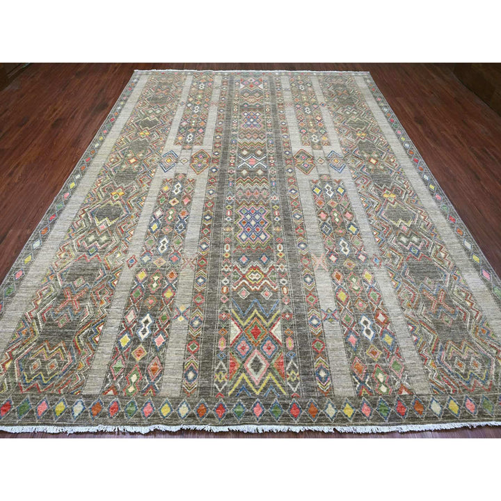 8'11" x 11'8" New Hand Knotted Grey Wool Rectangle Oriental Rug - MOA10220846