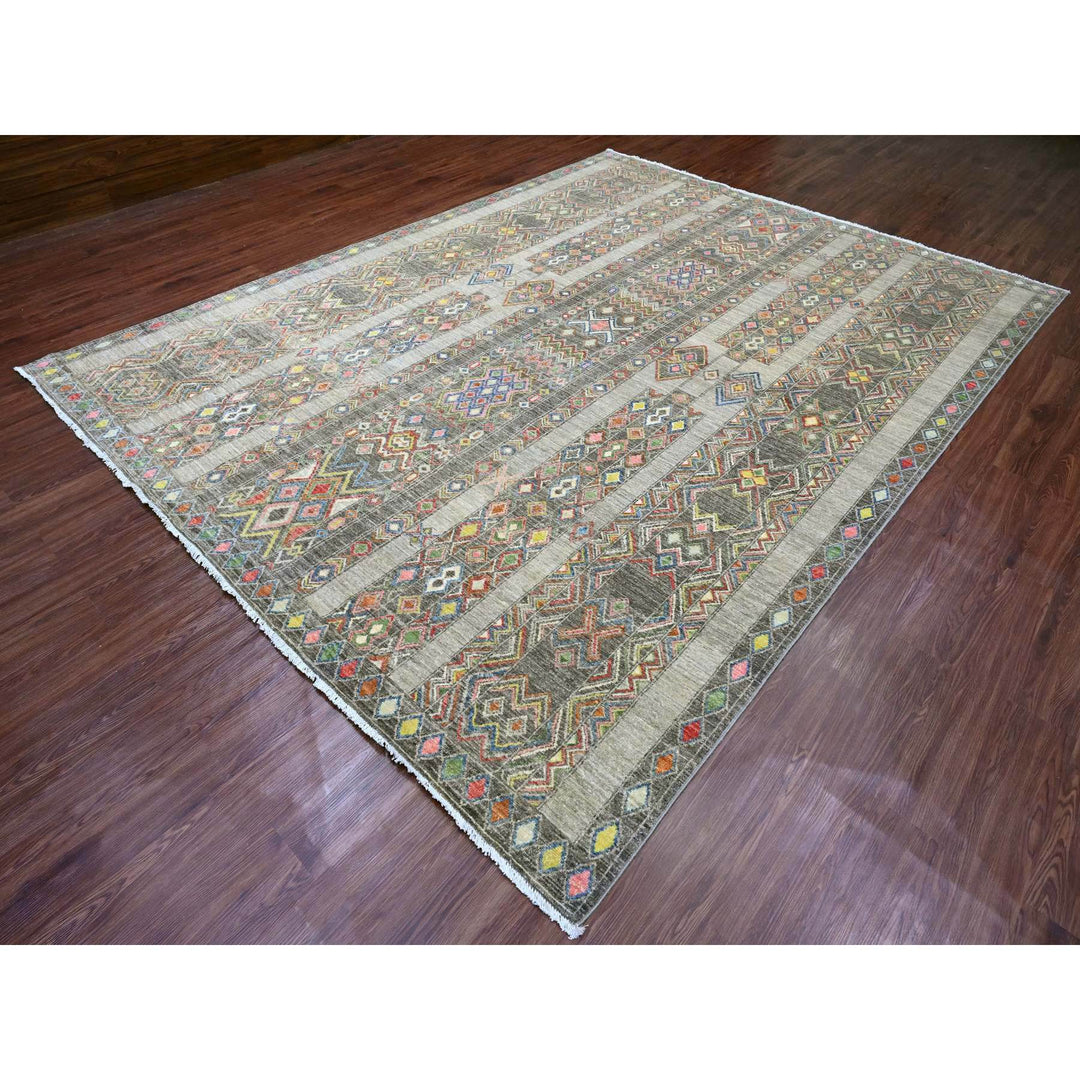 8'11" x 11'8" New Hand Knotted Grey Wool Rectangle Oriental Rug - MOA10220846