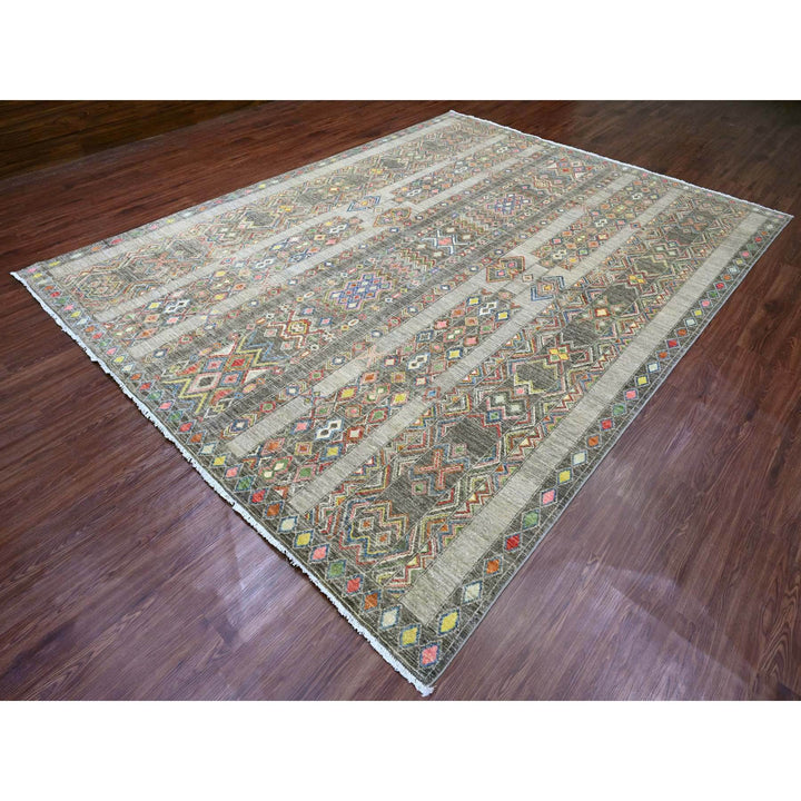 8'11" x 11'8" New Hand Knotted Grey Wool Rectangle Oriental Rug - MOA10220846