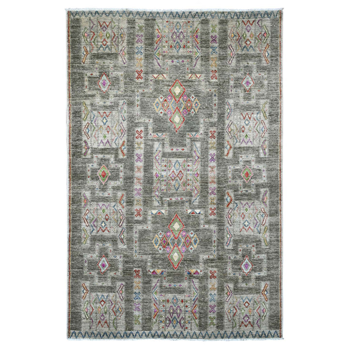 5'8" x 8'10" New Hand Knotted Grey Wool Rectangle Oriental Rug - MOA10220848