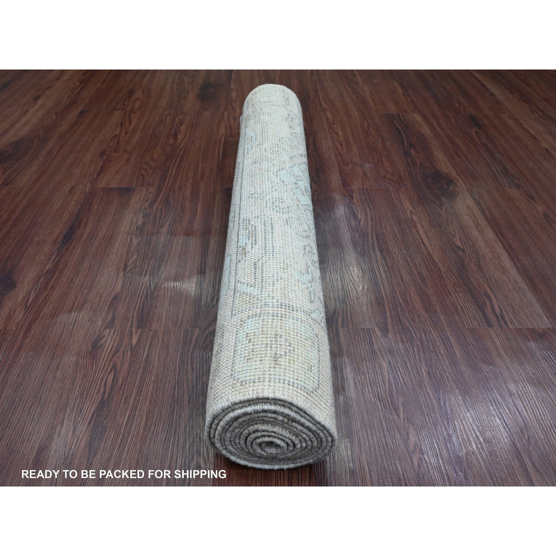 3'3" x 10'0" New Hand Knotted Ivory Wool Runner Oriental Rug - MOA10220860