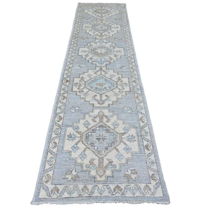 2'8" x 10'7" New Hand Knotted Grey Wool Runner Oriental Rug - MOA10220861