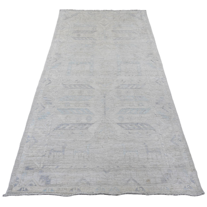 4'1" x 8'0" New Hand Knotted Grey Wool Runner Oriental Rug - MOA10220862