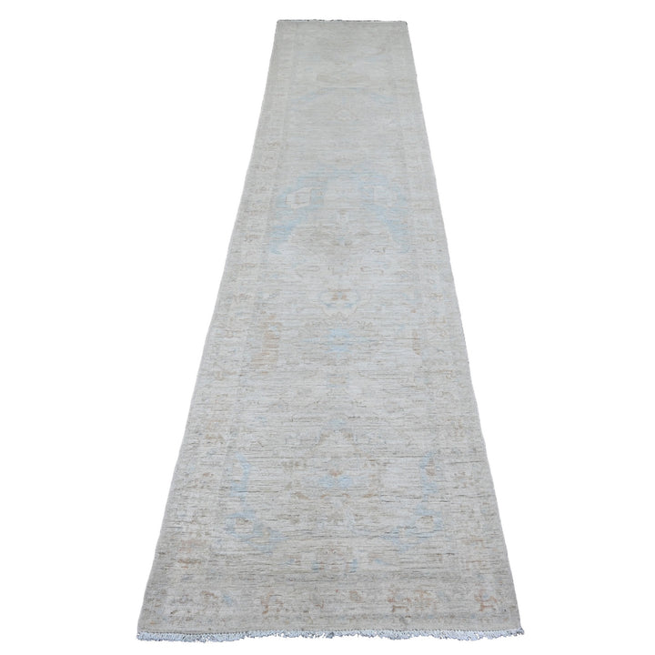 2'6" x 11'7" New Hand Knotted Grey Wool Runner Oriental Rug - MOA10220867