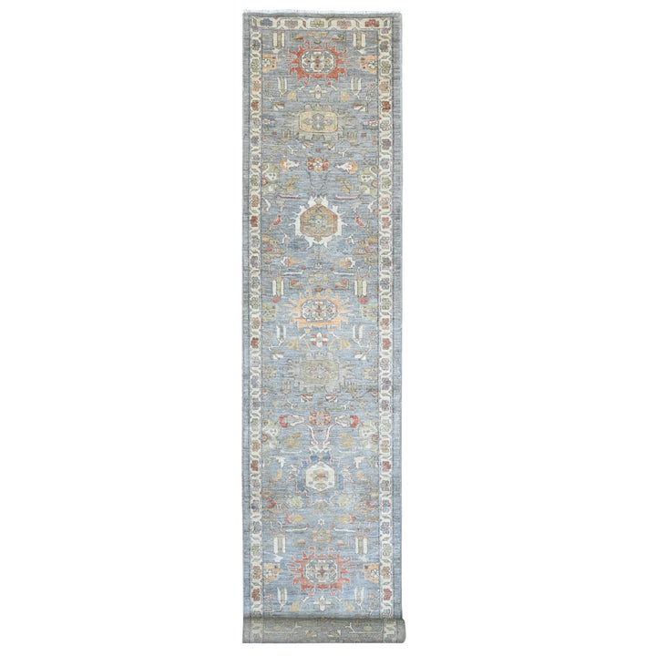 2'8" x 15'6" New Hand Knotted Grey Wool Runner Oriental Rug - MOA10220868