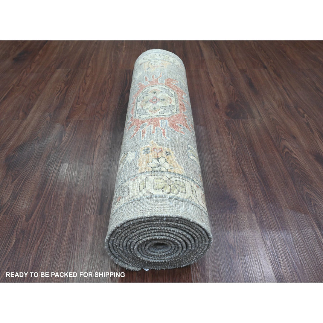 2'8" x 15'6" New Hand Knotted Grey Wool Runner Oriental Rug - MOA10220868