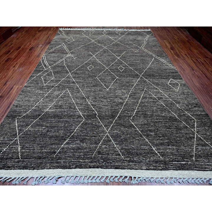 8'11" x 12'8" New Hand Knotted Black Wool Rectangle Oriental Rug - MOA10220895