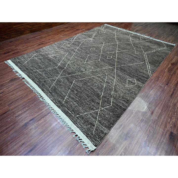 8'11" x 12'8" New Hand Knotted Black Wool Rectangle Oriental Rug - MOA10220895