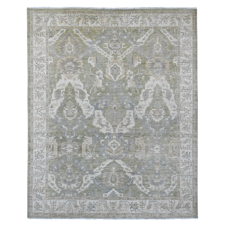 7'11" x 9'8" New Hand Knotted Green Wool Rectangle Oriental Rug - MOA10220896