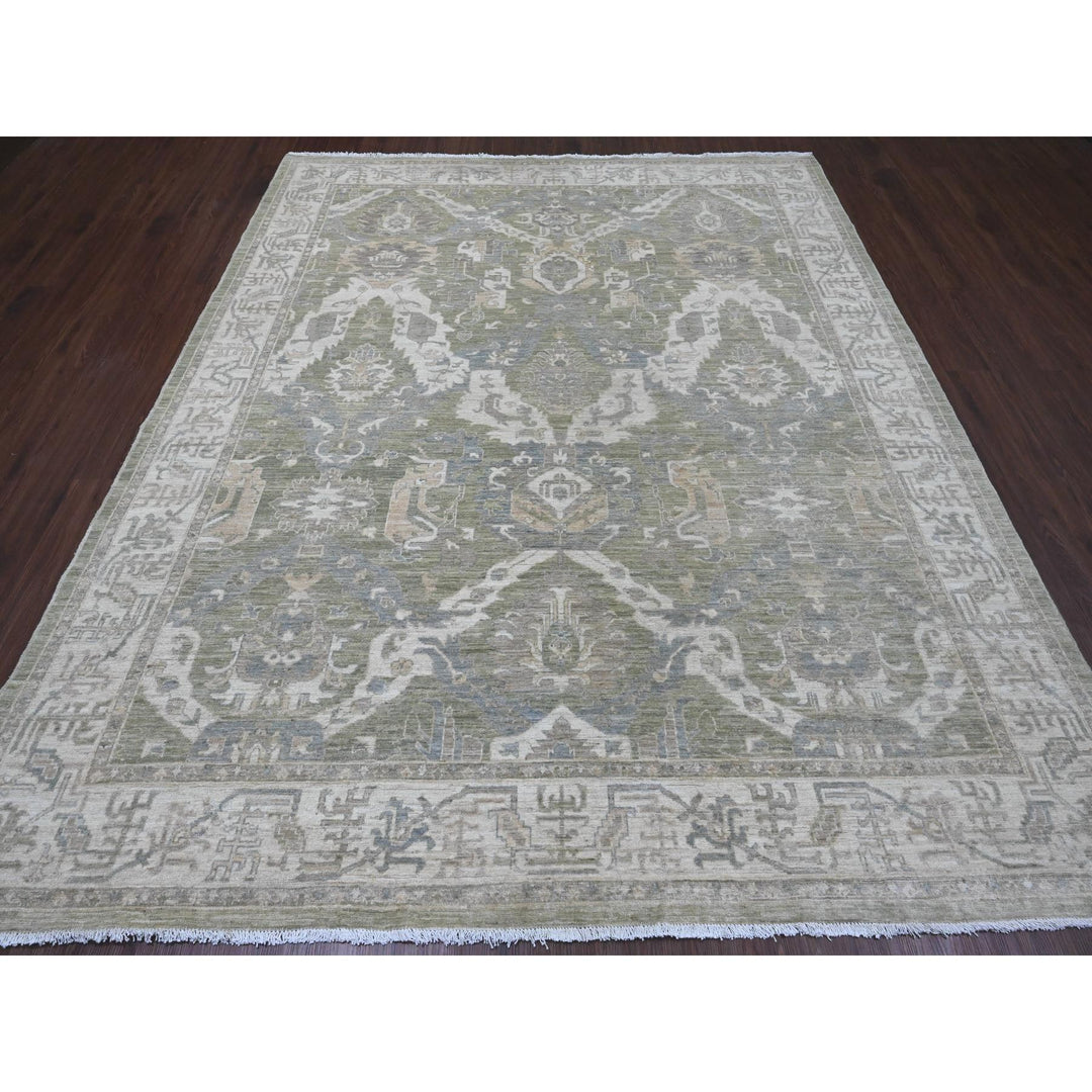 7'11" x 9'8" New Hand Knotted Green Wool Rectangle Oriental Rug - MOA10220896