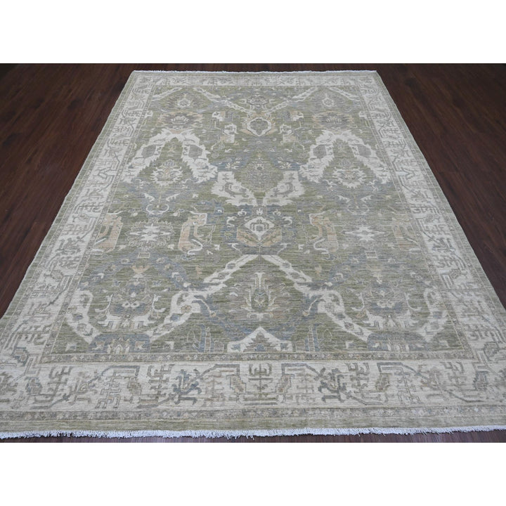 7'11" x 9'8" New Hand Knotted Green Wool Rectangle Oriental Rug - MOA10220896