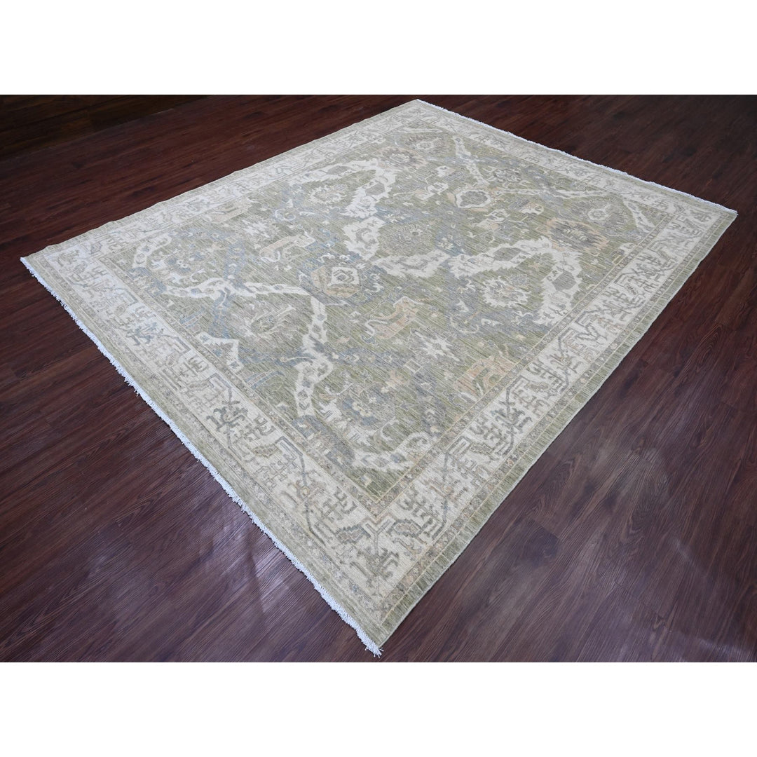 7'11" x 9'8" New Hand Knotted Green Wool Rectangle Oriental Rug - MOA10220896