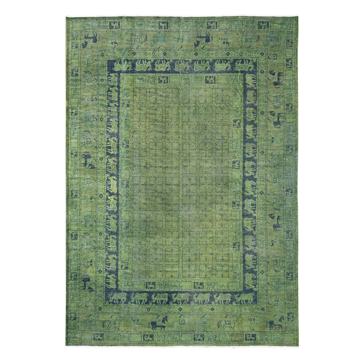 9'9" x 13'8" New Hand Knotted Green Wool Rectangle Oriental Rug - MOA10220904