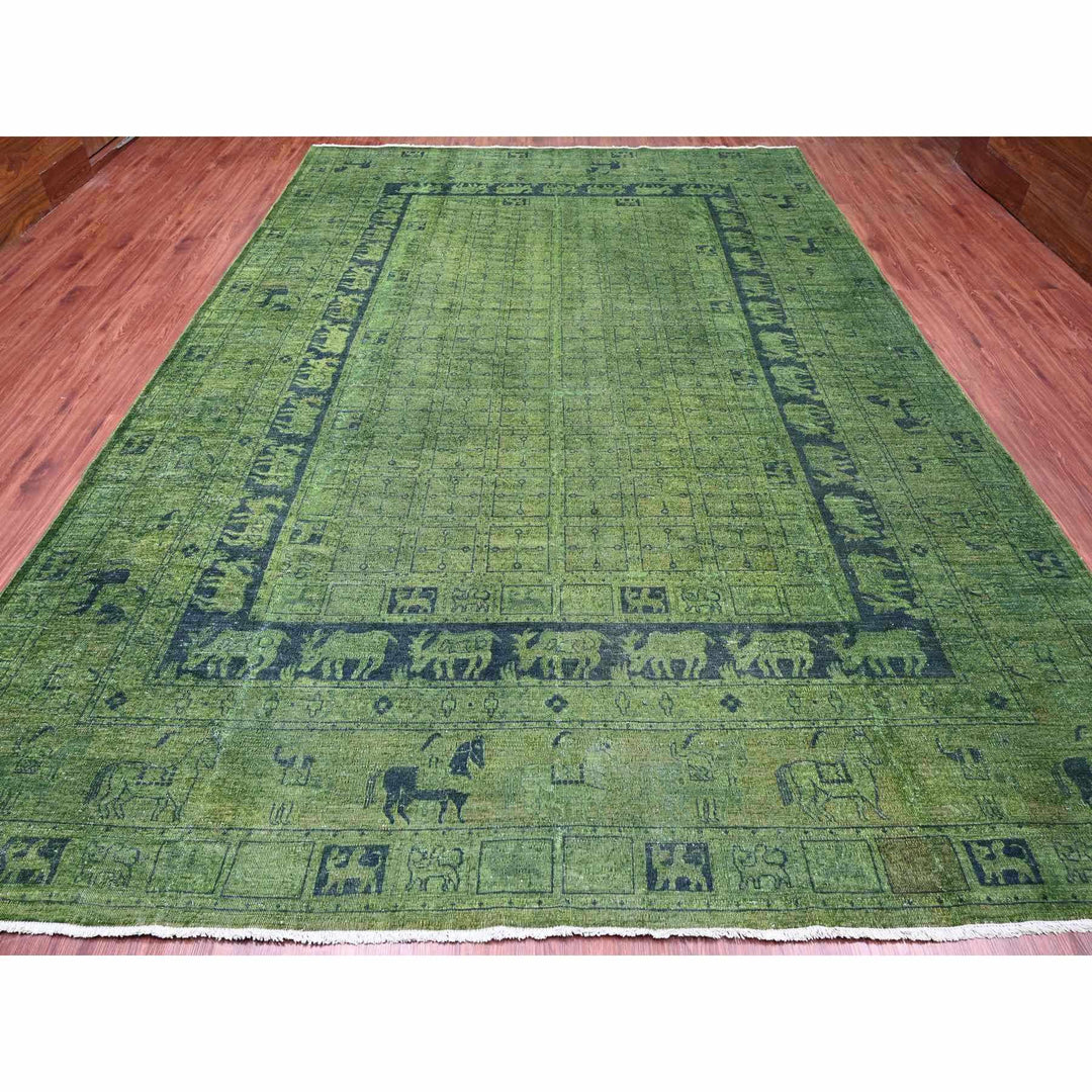 9'9" x 13'8" New Hand Knotted Green Wool Rectangle Oriental Rug - MOA10220904