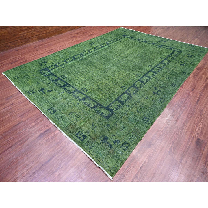 9'9" x 13'8" New Hand Knotted Green Wool Rectangle Oriental Rug - MOA10220904