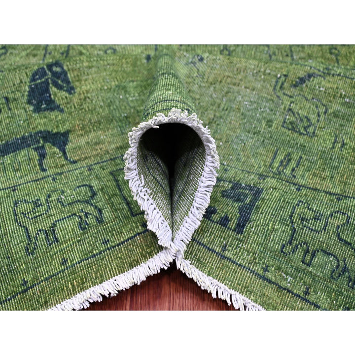 9'9" x 13'8" New Hand Knotted Green Wool Rectangle Oriental Rug - MOA10220904