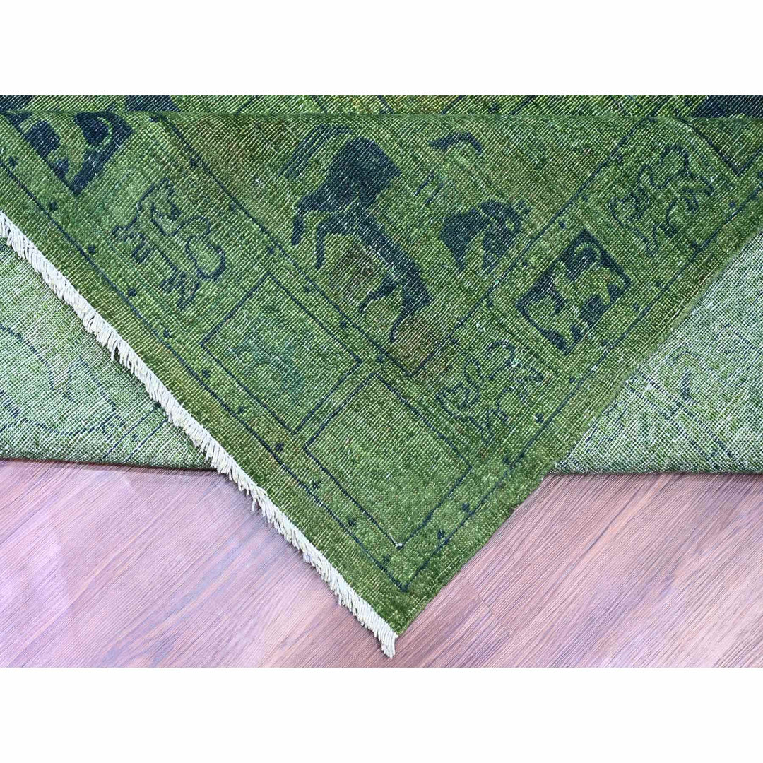 9'9" x 13'8" New Hand Knotted Green Wool Rectangle Oriental Rug - MOA10220904