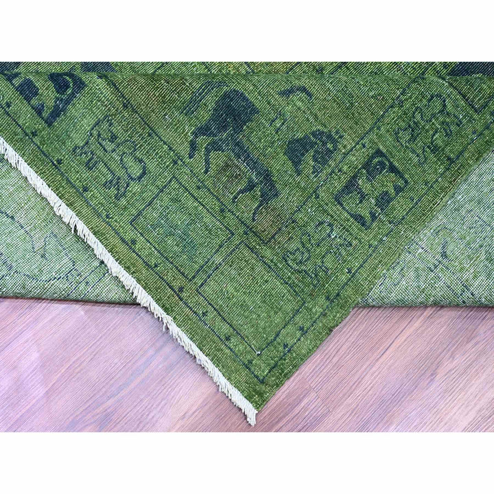 9'9" x 13'8" New Hand Knotted Green Wool Rectangle Oriental Rug - MOA10220904