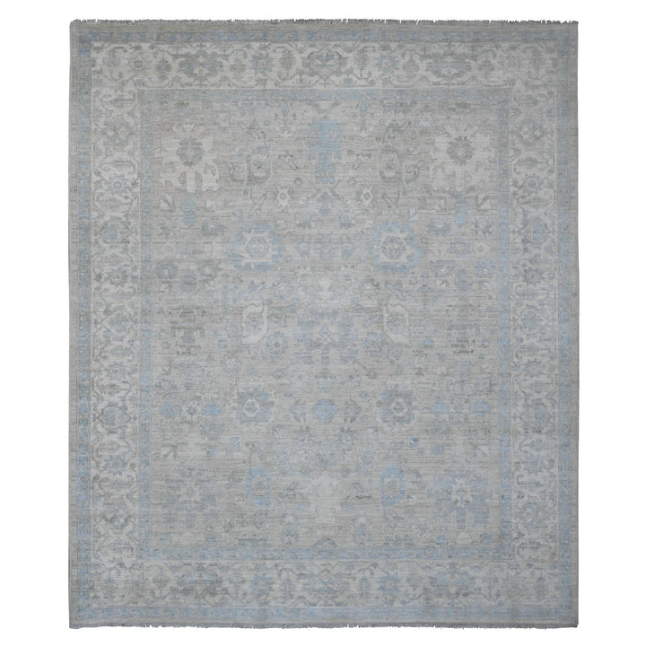 8'4" x 9'9" New Hand Knotted Grey Wool Rectangle Oriental Rug - MOA10220916