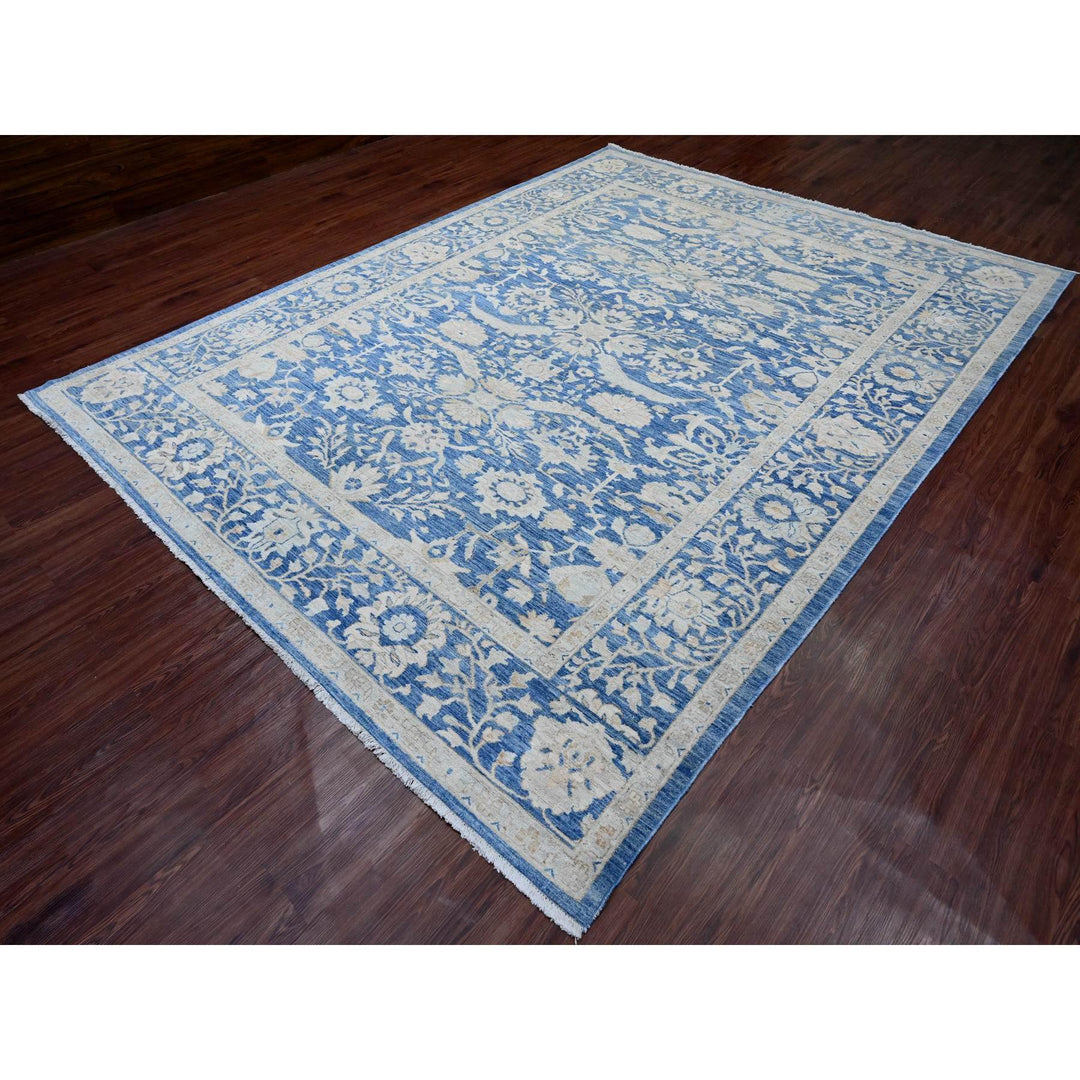 8'9" x 11'7" New Hand Knotted Blue Wool Rectangle Oriental Rug - MOA10220917