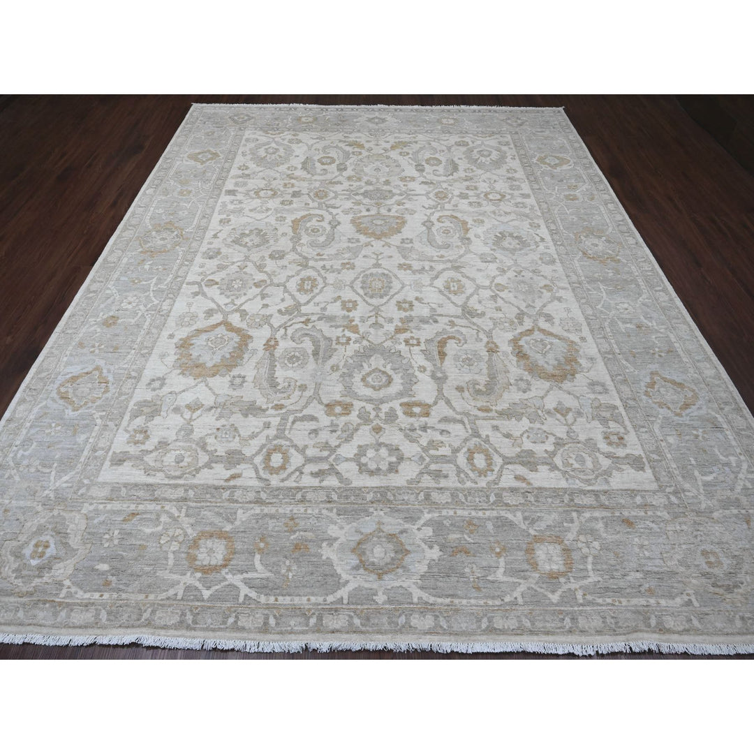 8'11" x 11'0" New Hand Knotted Ivory Wool Rectangle Oriental Rug - MOA10220918