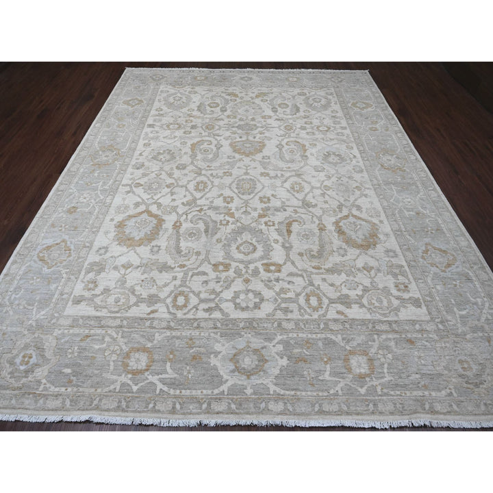 8'11" x 11'0" New Hand Knotted Ivory Wool Rectangle Oriental Rug - MOA10220918