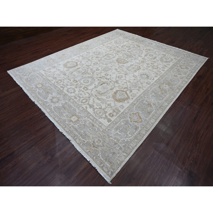 8'11" x 11'0" New Hand Knotted Ivory Wool Rectangle Oriental Rug - MOA10220918