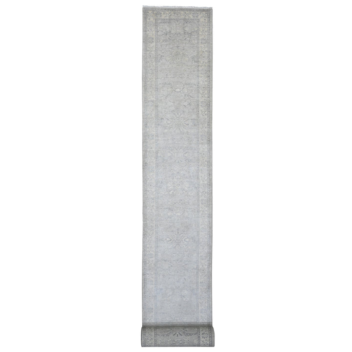 2'10" x 31'9" New Hand Knotted Grey Wool Runner Oriental Rug - MOA10220919