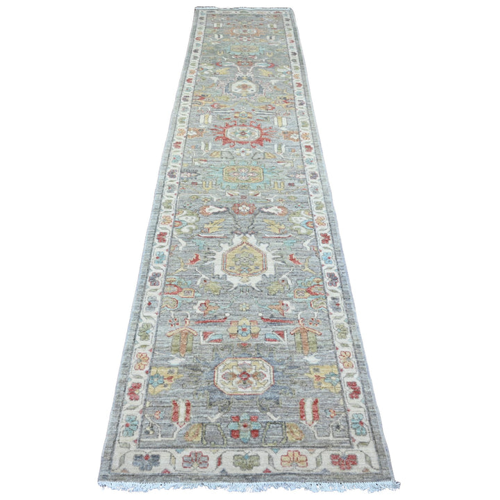 2'7" x 12'3" New Hand Knotted Grey Wool Runner Oriental Rug - MOA10220920