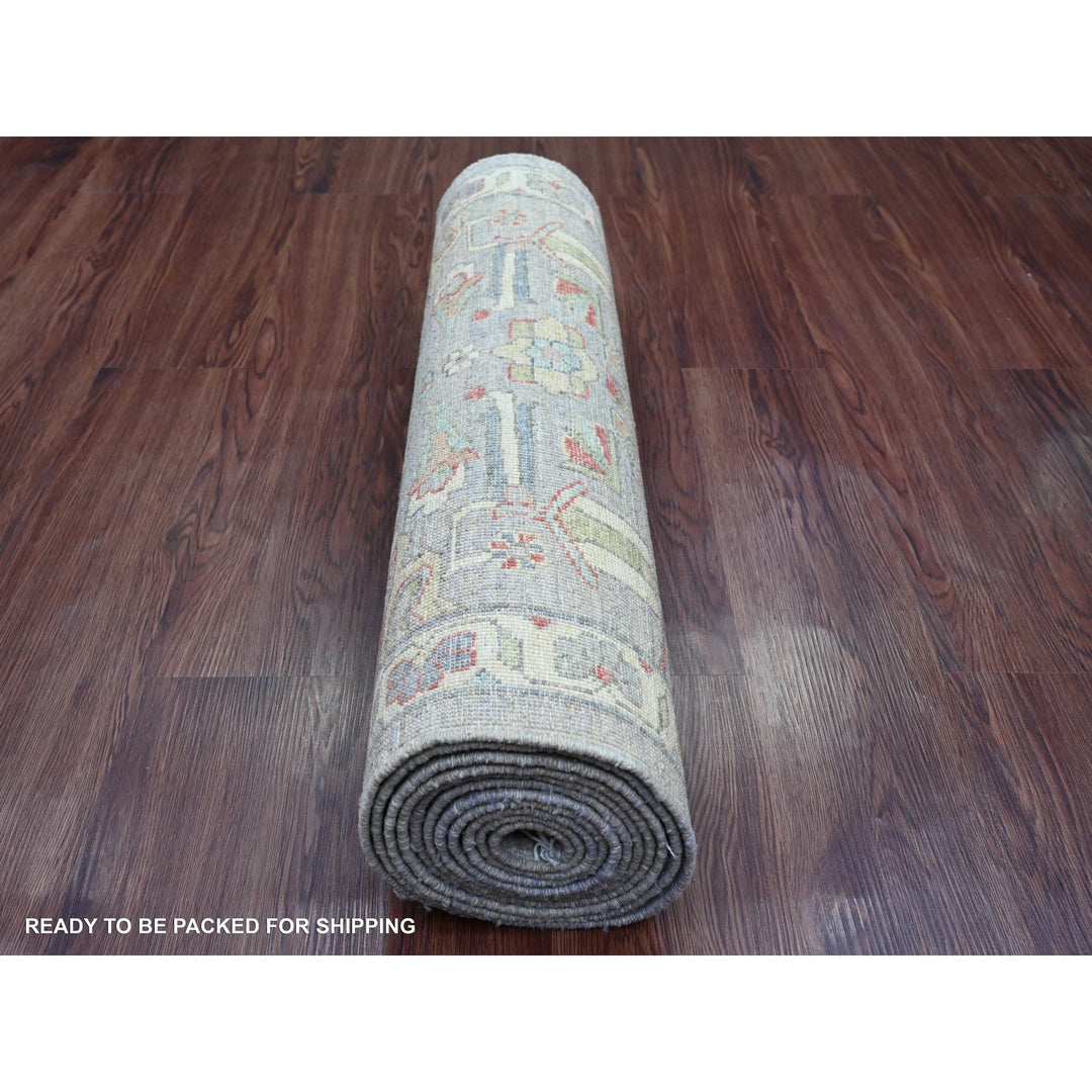 2'7" x 12'3" New Hand Knotted Grey Wool Runner Oriental Rug - MOA10220920