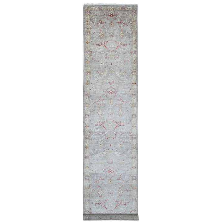 3'1" x 15'10" New Hand Knotted Grey Wool Runner Oriental Rug - MOA10220921