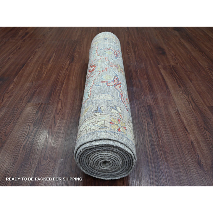 3'1" x 15'10" New Hand Knotted Grey Wool Runner Oriental Rug - MOA10220921