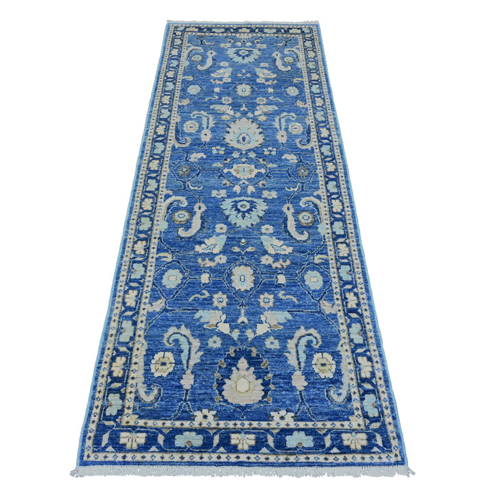 2'10" x 7'7" New Hand Knotted Blue Wool Runner Oriental Rug - MOA10220924