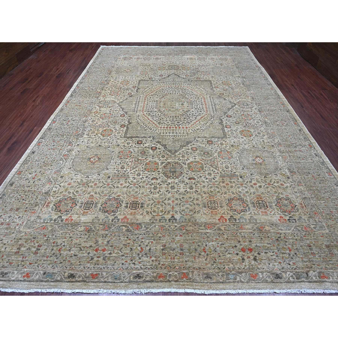 9'8" x 13'9" New Hand Knotted Grey Wool Rectangle Oriental Rug - MOA10220927