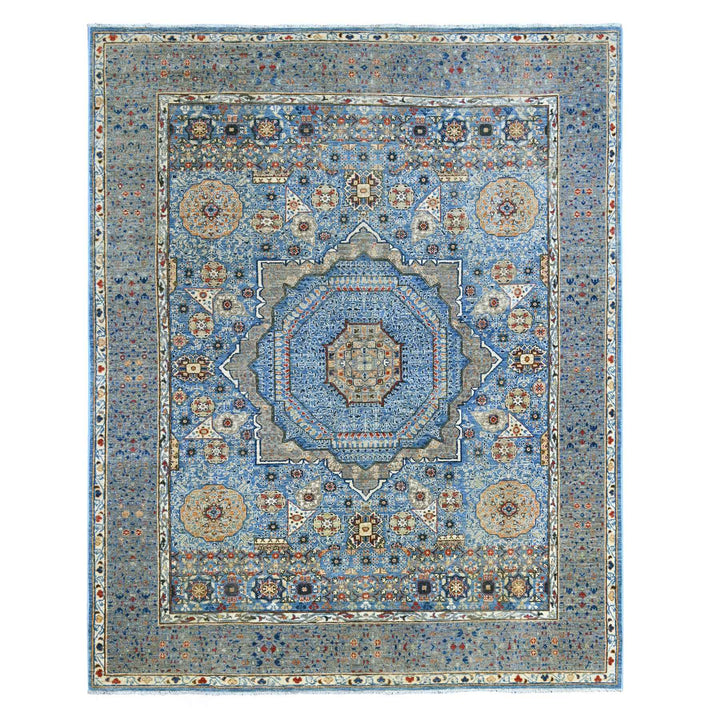 7'11" x 9'8" New Hand Knotted Blue Wool Rectangle Oriental Rug - MOA10220928