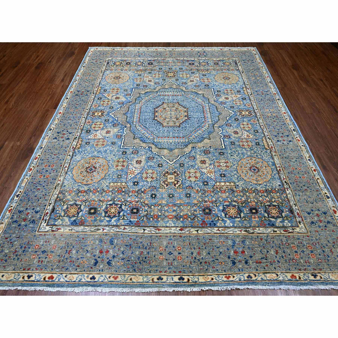 7'11" x 9'8" New Hand Knotted Blue Wool Rectangle Oriental Rug - MOA10220928