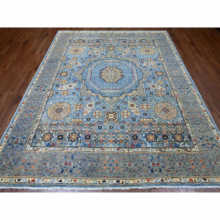 7'11" x 9'8" New Hand Knotted Blue Wool Rectangle Oriental Rug - MOA10220928