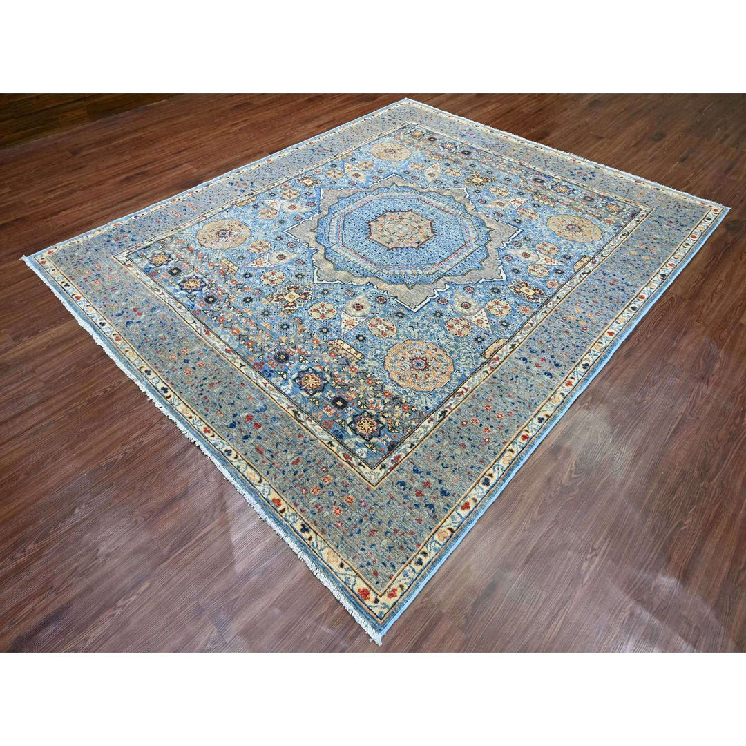 7'11" x 9'8" New Hand Knotted Blue Wool Rectangle Oriental Rug - MOA10220928