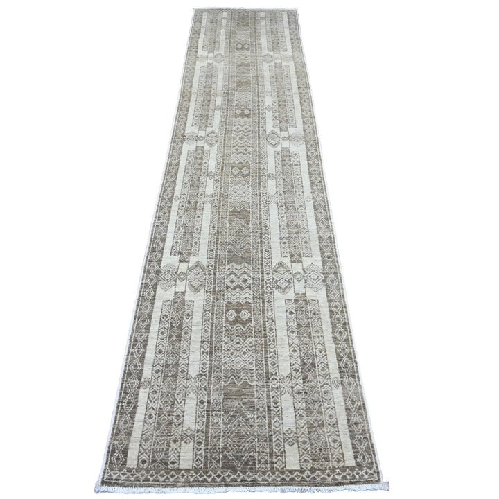 2'6" x 11'6" New Hand Knotted Brown Wool Runner Oriental Rug - MOA10220939
