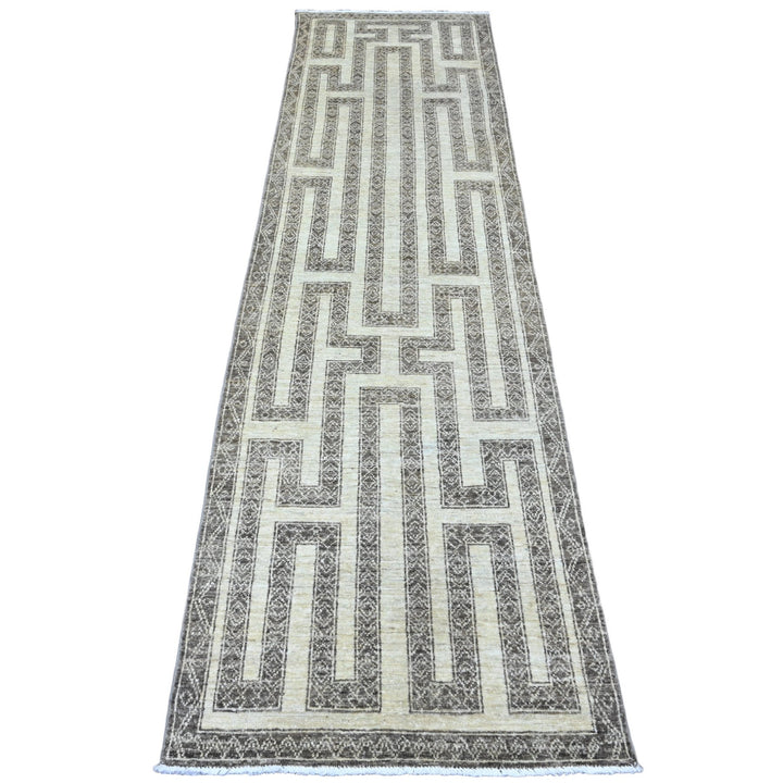 2'7" x 9'5" New Hand Knotted Brown Wool Runner Oriental Rug - MOA10220940