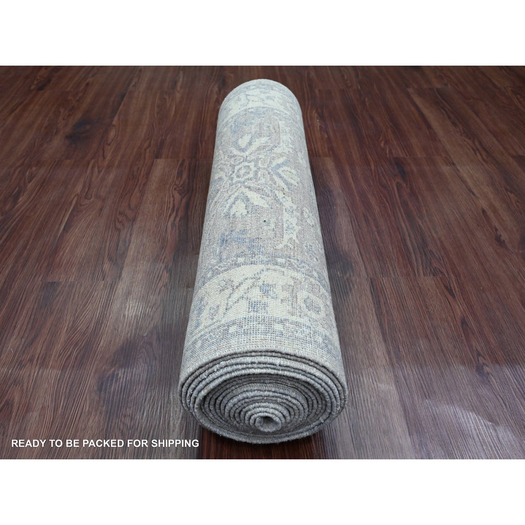 2'6" x 19'2" New Hand Knotted Grey Wool Runner Oriental Rug - MOA10220945